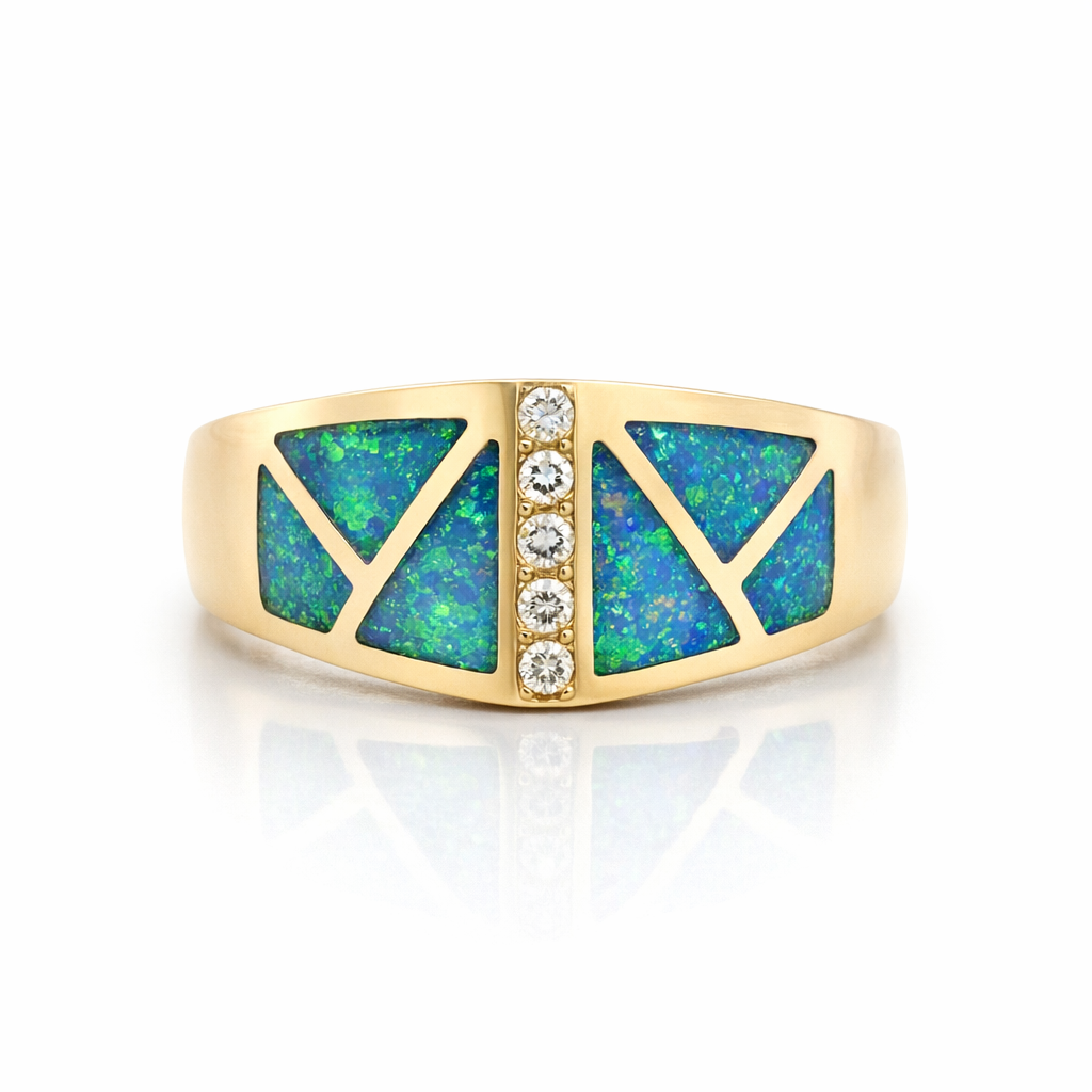 Inlaid Crystal Opal And Diamond Ring | 14K