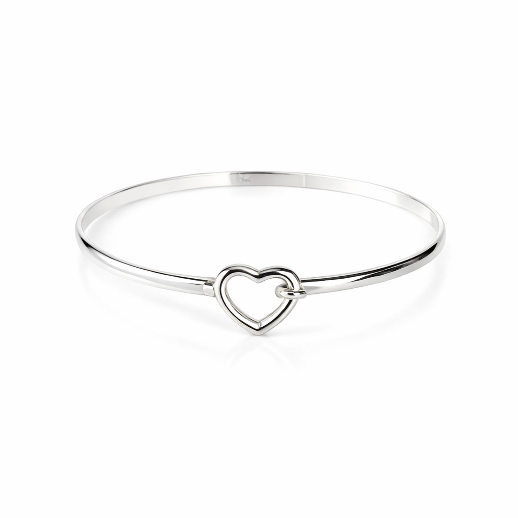 Silver Bangle With The Outline Of A Heart Clasp Large