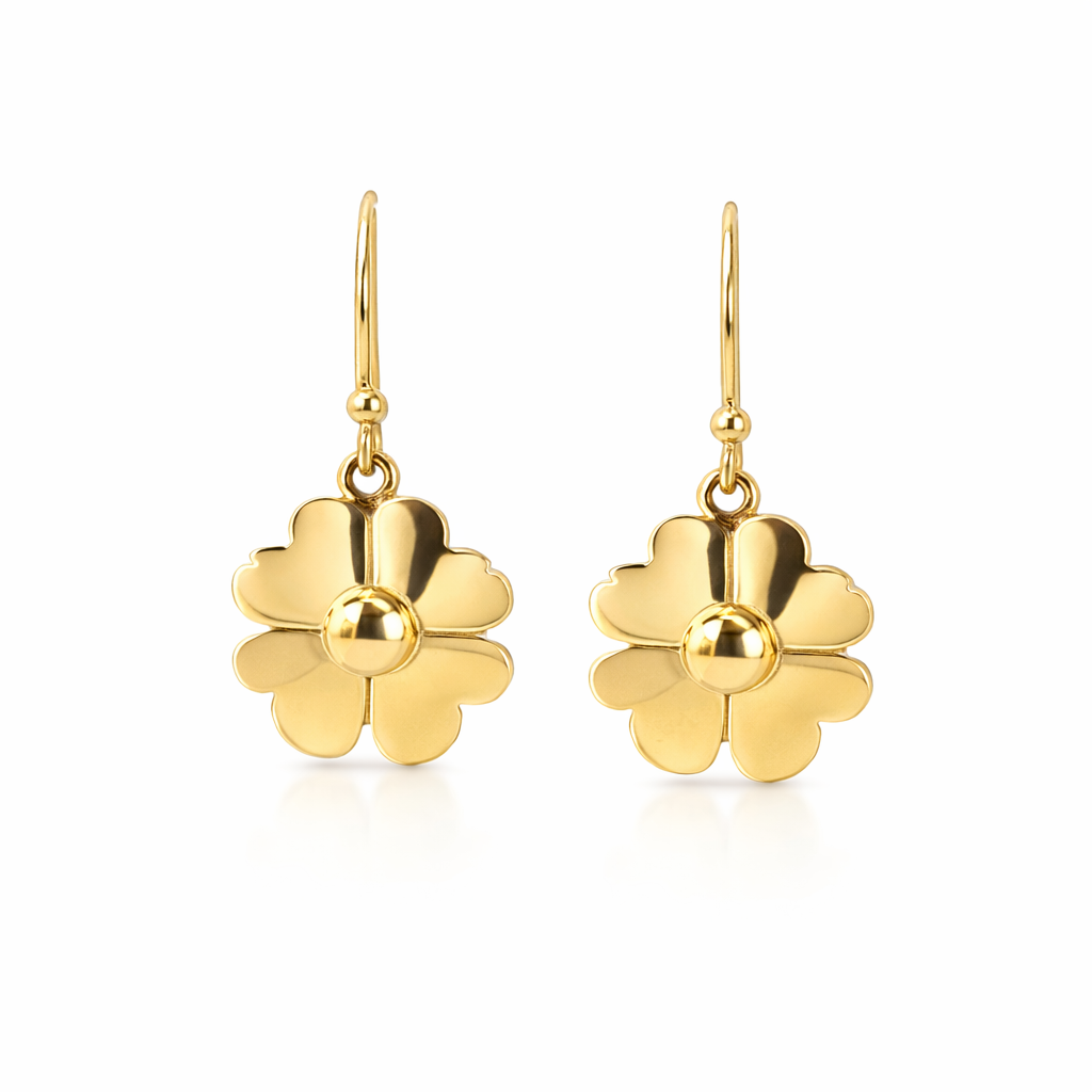 Earrings With Four Leaf Clover In 9K Gold