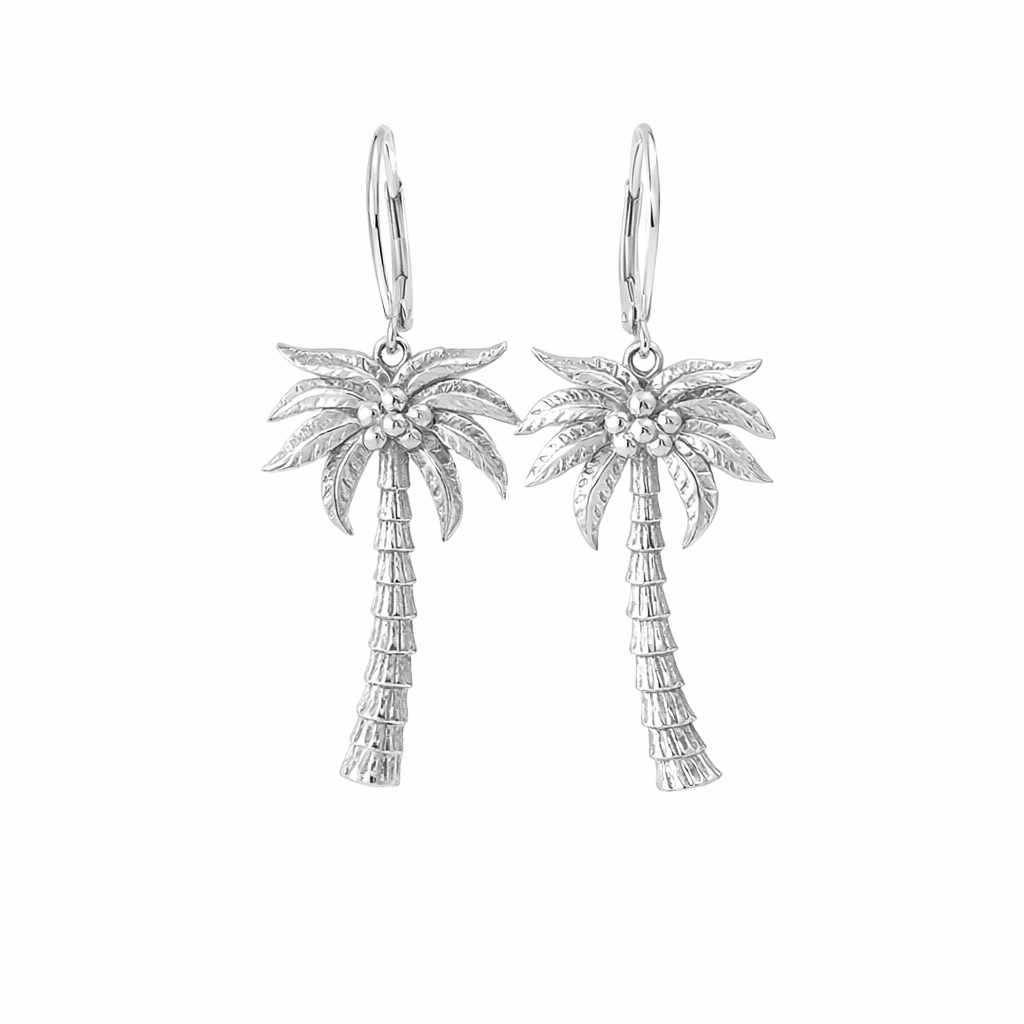 Coconut Palm Tree Earrings In Sterling Silver