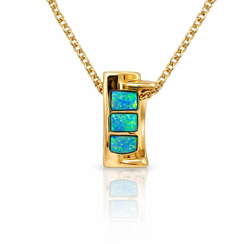 Doublet Opal Pendant In 14K Gold With Contemporary Design