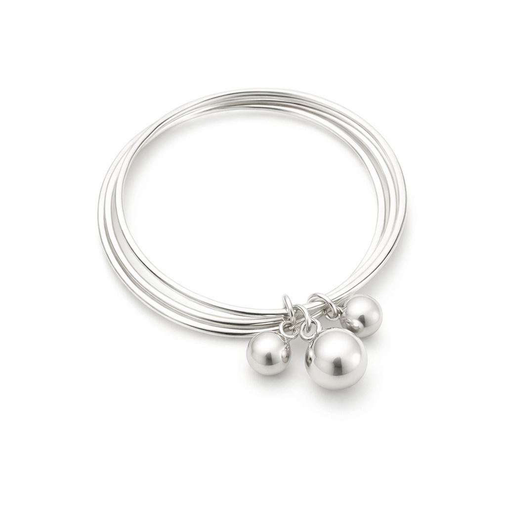 Bangle With Three Balls In Sterling Silver