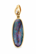 14ct yellow gold pendant with 4.49ct solid opal and 0.01ct diamond set into the bail