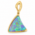 14ct yellow gold pendant featuring a 5ct solid Mintabie opal with vivid green blue aqua and violet play of colour