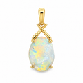 14ct yellow gold solid opal pendant with an oval natural opal displaying soft green yellow blue and peach colours