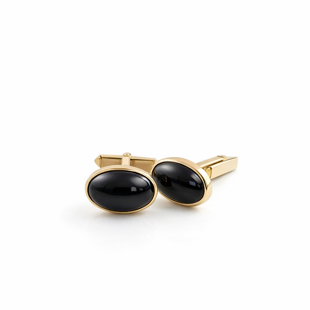 Oval Onyx Cufflinks In 9ct Yellow Gold