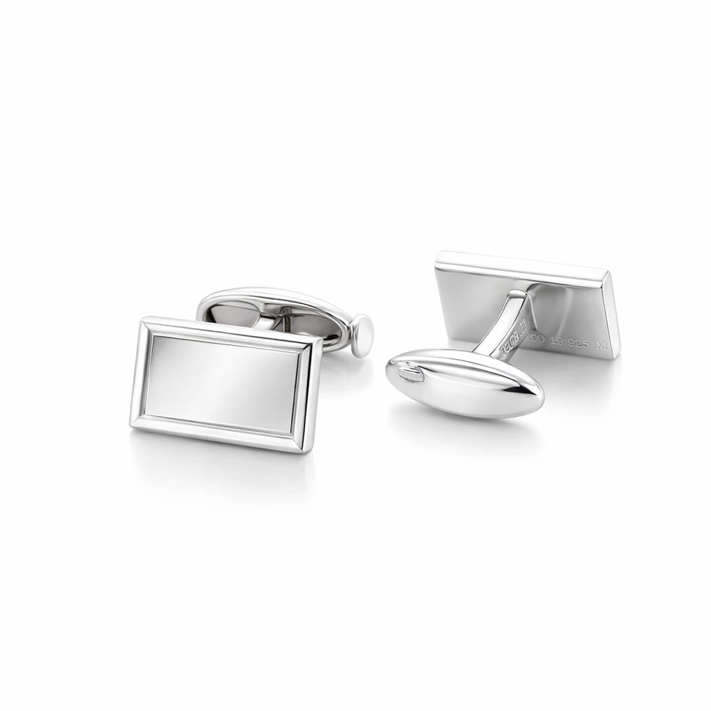 Sterling Silver Rectangle Shiny Cufflinks