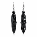 Carved Jet Drop Earrings In Sterling Silver