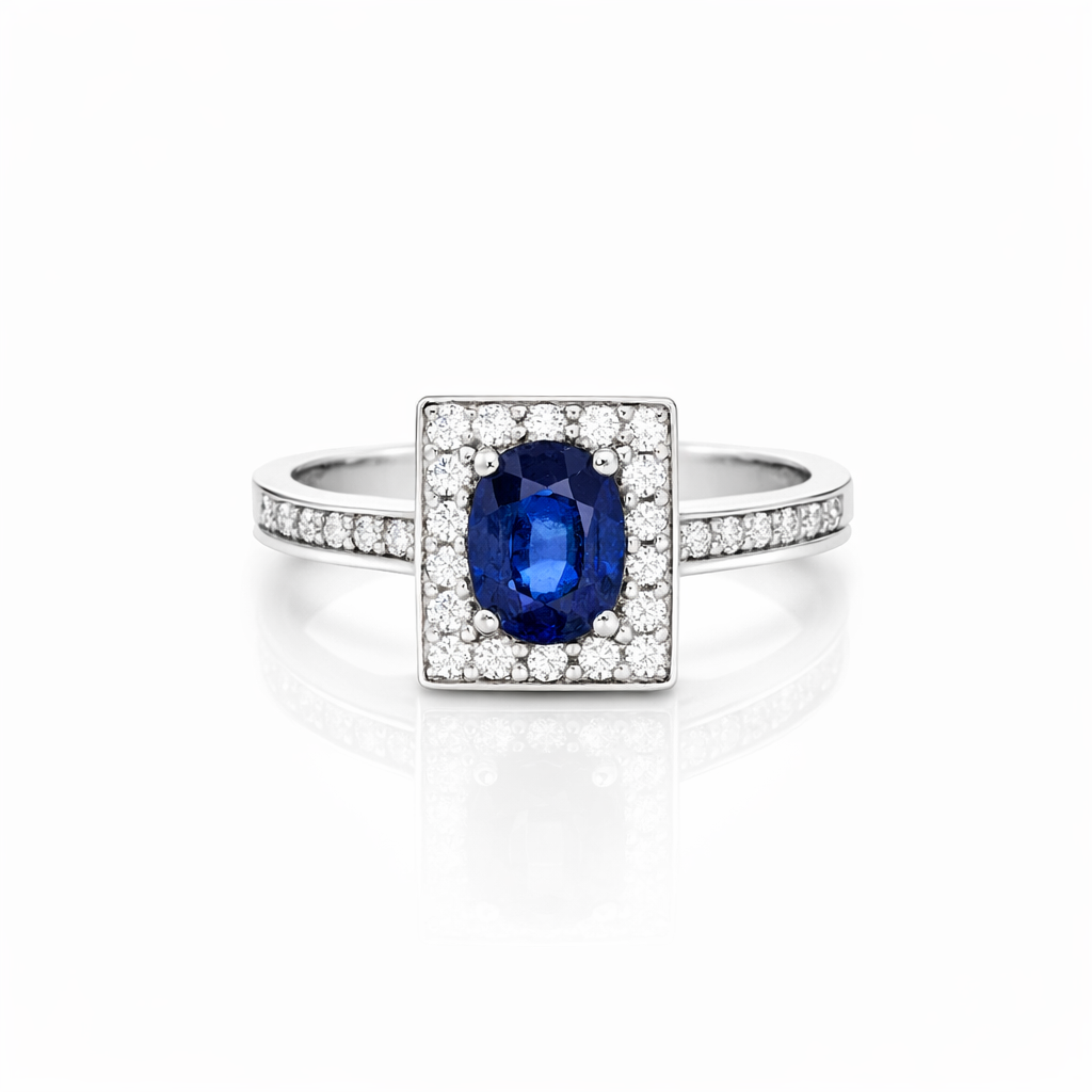 Sapphire And Diamond Ring In 18ct White Gold