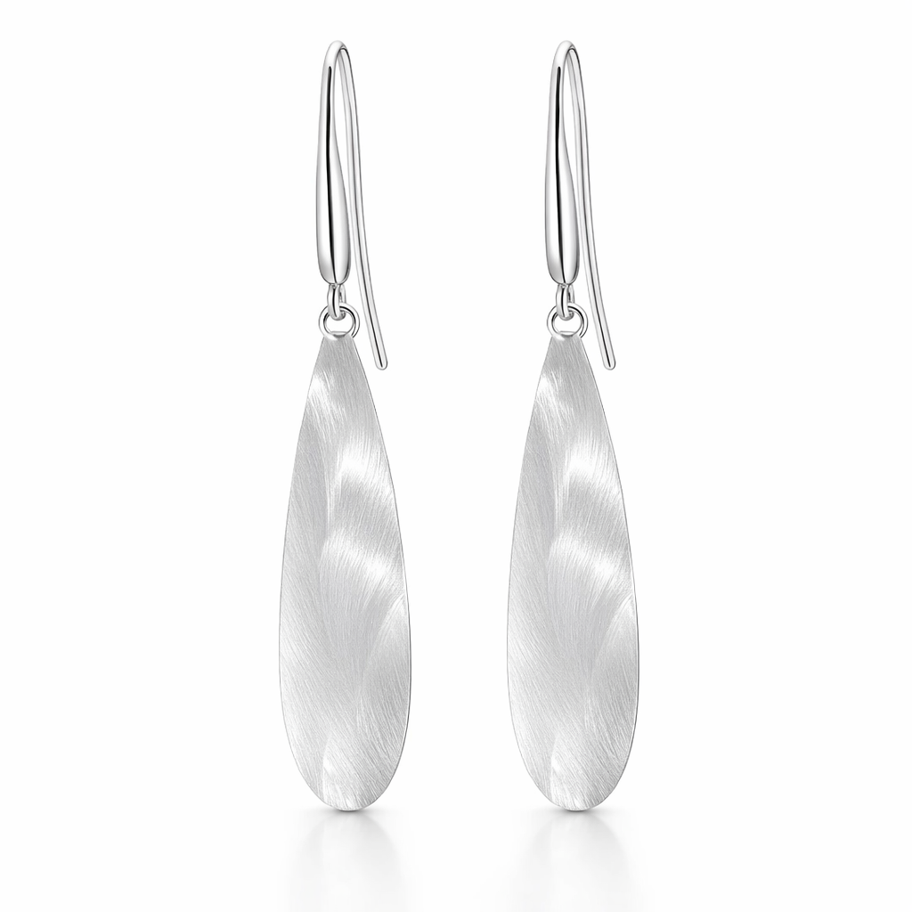 Satin Finished Earrings In 18K White Gold