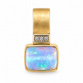 18ct yellow gold South Australian solid crystal opal pendant with brushed gold bail and three diamonds