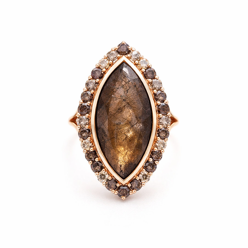Golden Sheen Sapphire And Diamond Ring In 18K