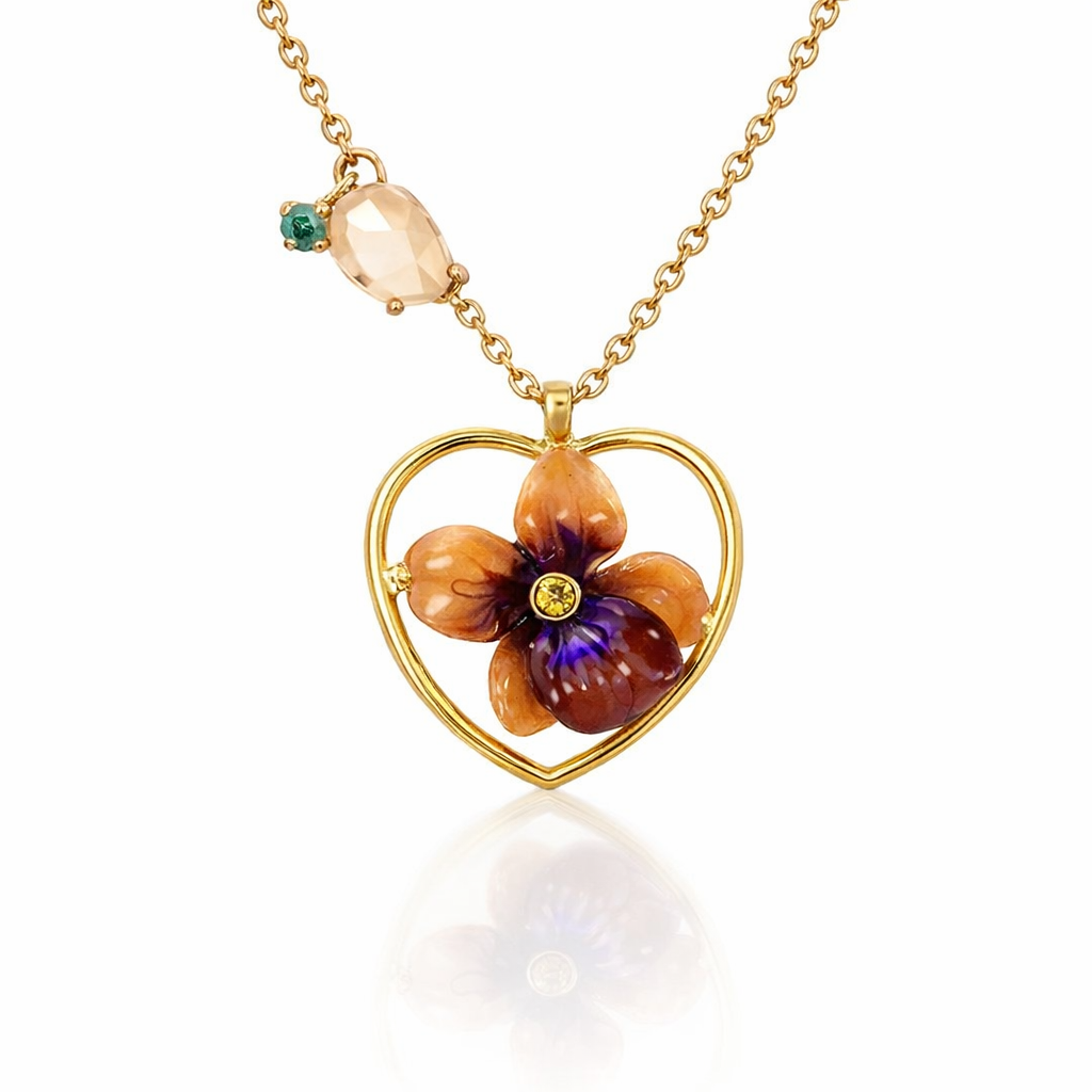 Orchid In Heart Pendant Necklace