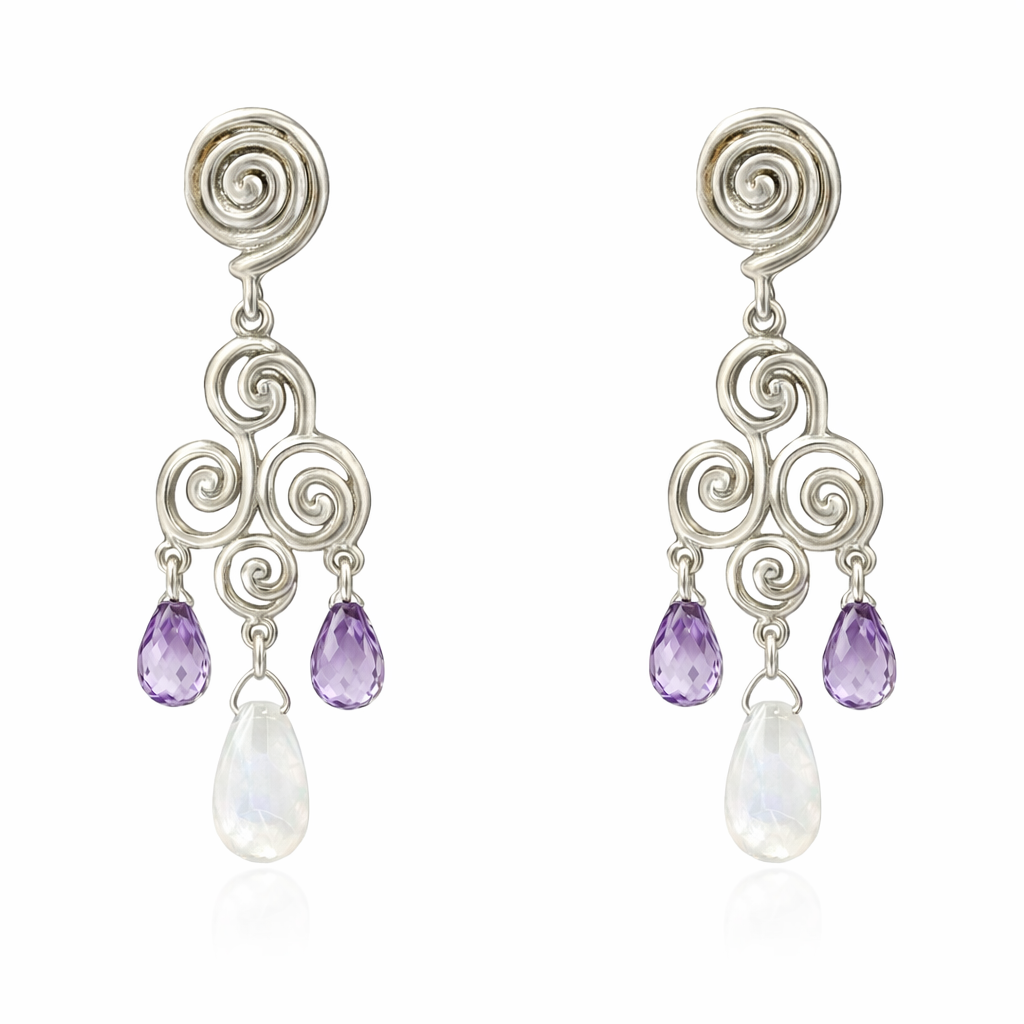 Amethyst And Moonstone Earrings In Sterling Silver
