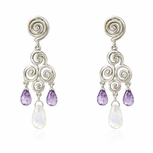 Amethyst And Moonstone Earrings In Sterling Silver