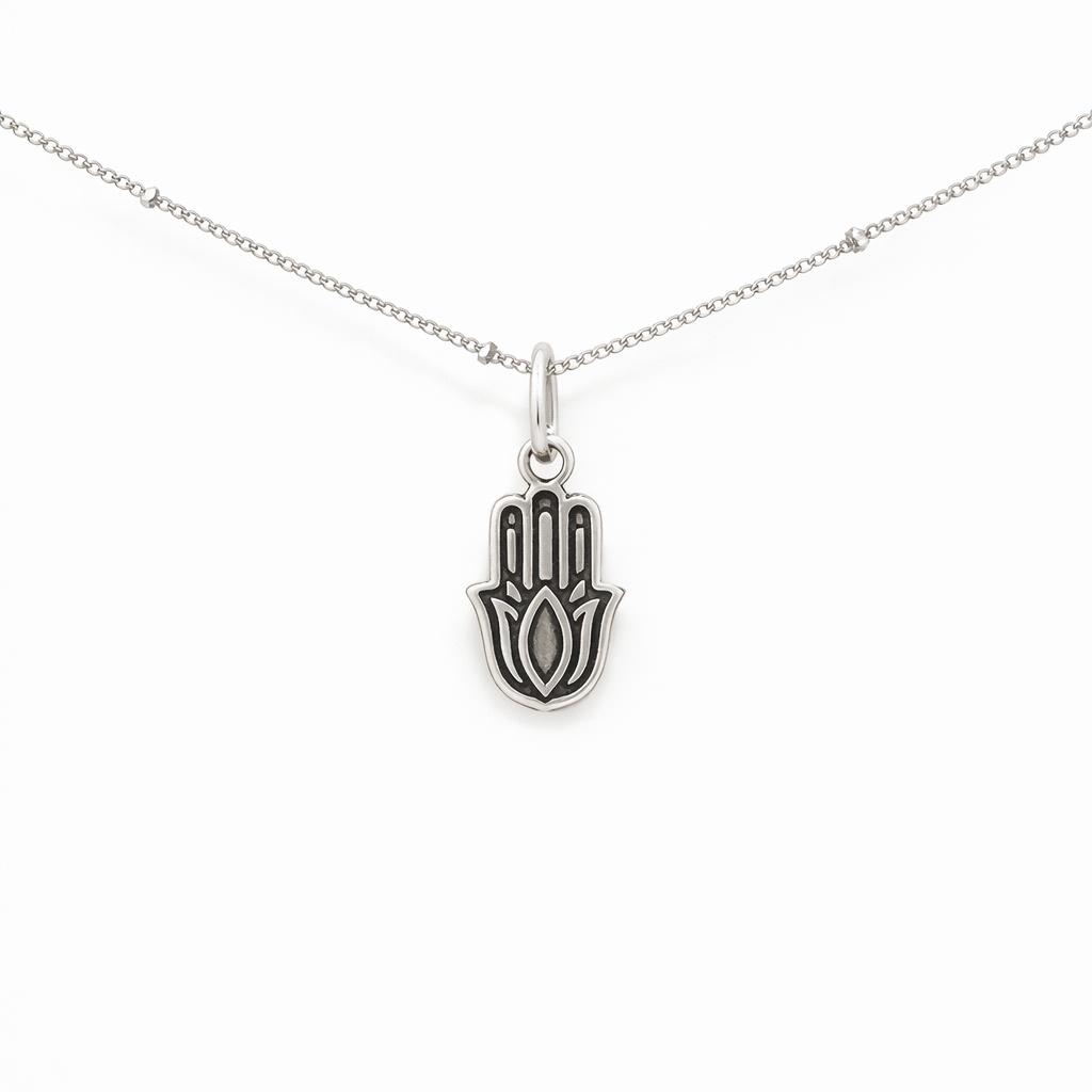 Petals Sterling Silver Mum Hamsa Hand Necklace