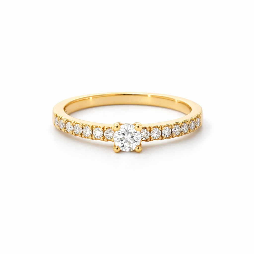 Diamond Centre And Diamond Band In 18K Yellow Gold