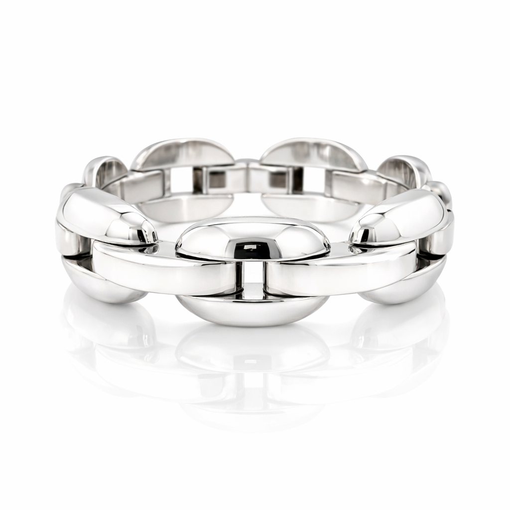 Rounded Rectangular Link Bracelet In Silver