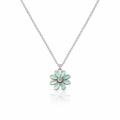 Green Enamel Daisy Necklace In Sterling Silver