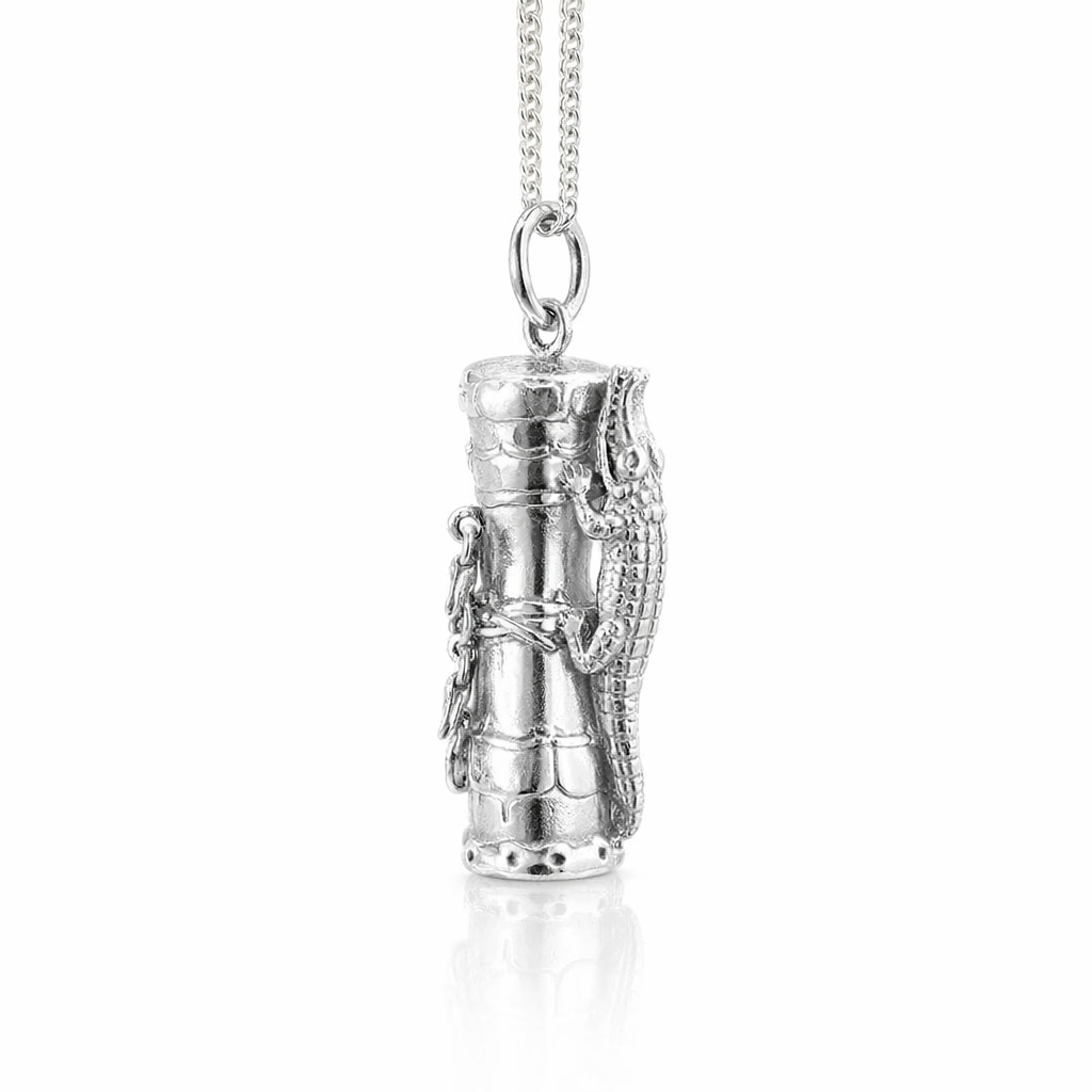 Kundu Drum Pendant With Crocodile Handle In Silver
