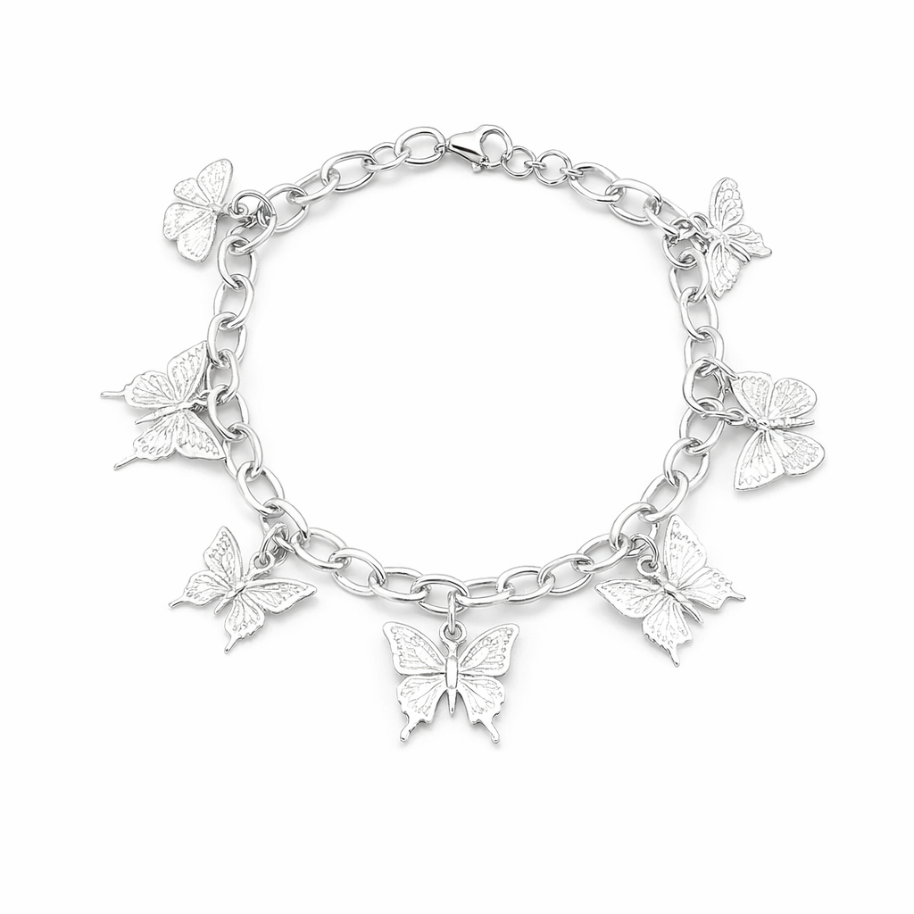 Silver Tropical Bracelet With Butterflies