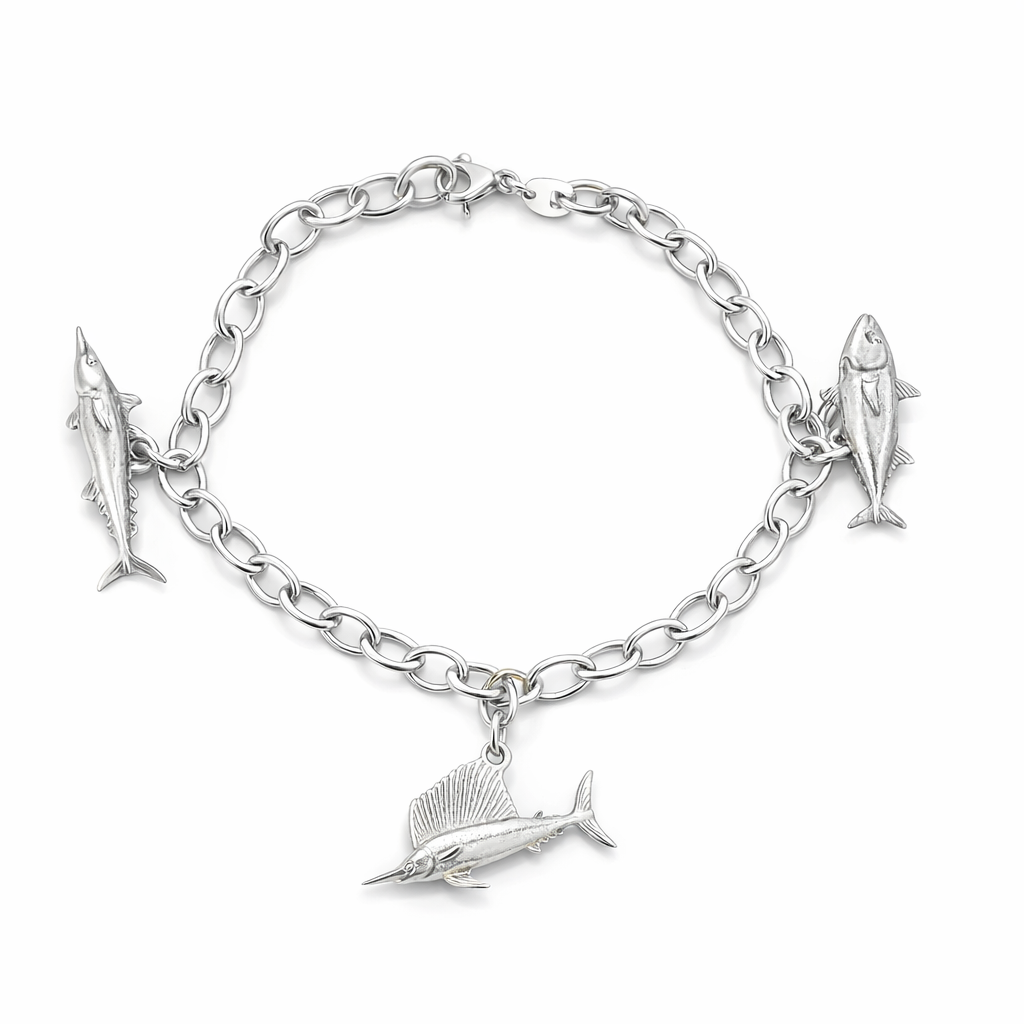 Fisherman's Bracelet Tuna, Sailfish, Marlin In Silver