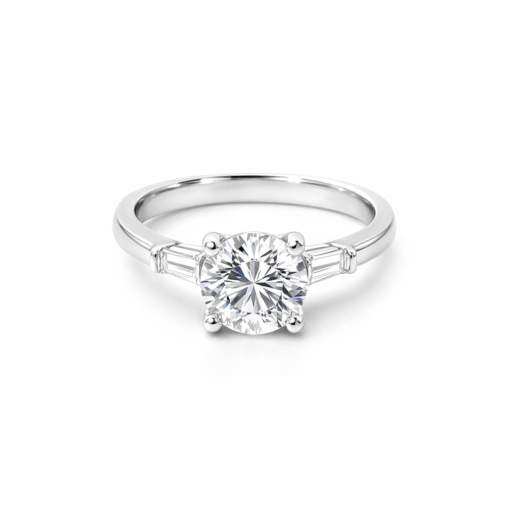 Cubic Zirconia Ring With Tapered Baguettes In Silver