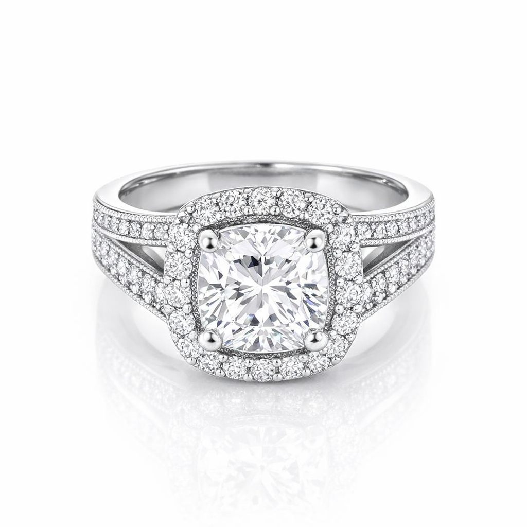 Cubic Zirconia Ring With Halo In Sterling Silver