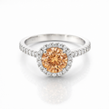 Ring With Apricot Cubic Zirconia And Halo In Silver