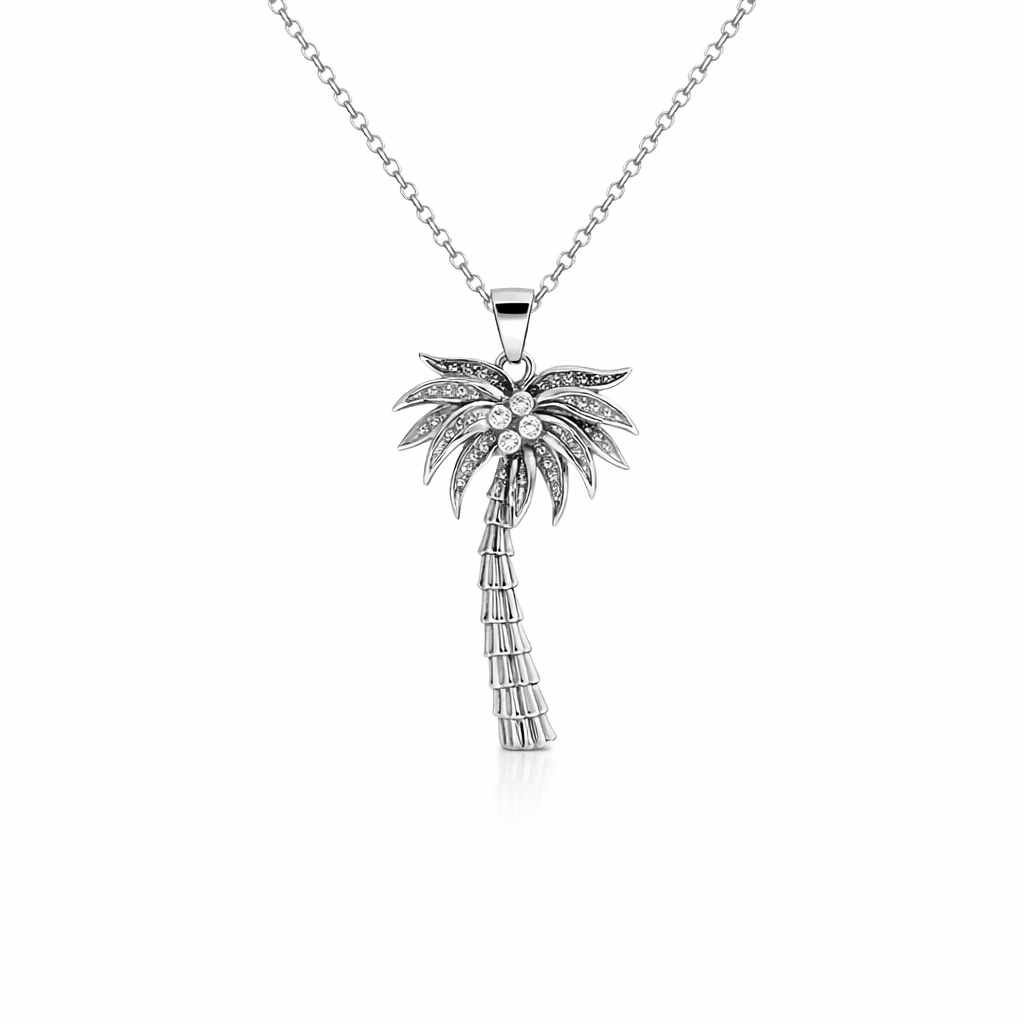 Coconut Palm Tree Pendant In Sterling Silver