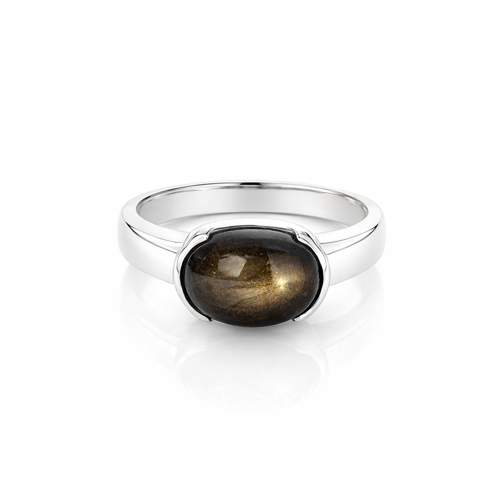 Golden Sheen Sapphire 9K White Gold Ring