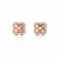 Rose Gold Plated Flower Studs with Cubic Halo