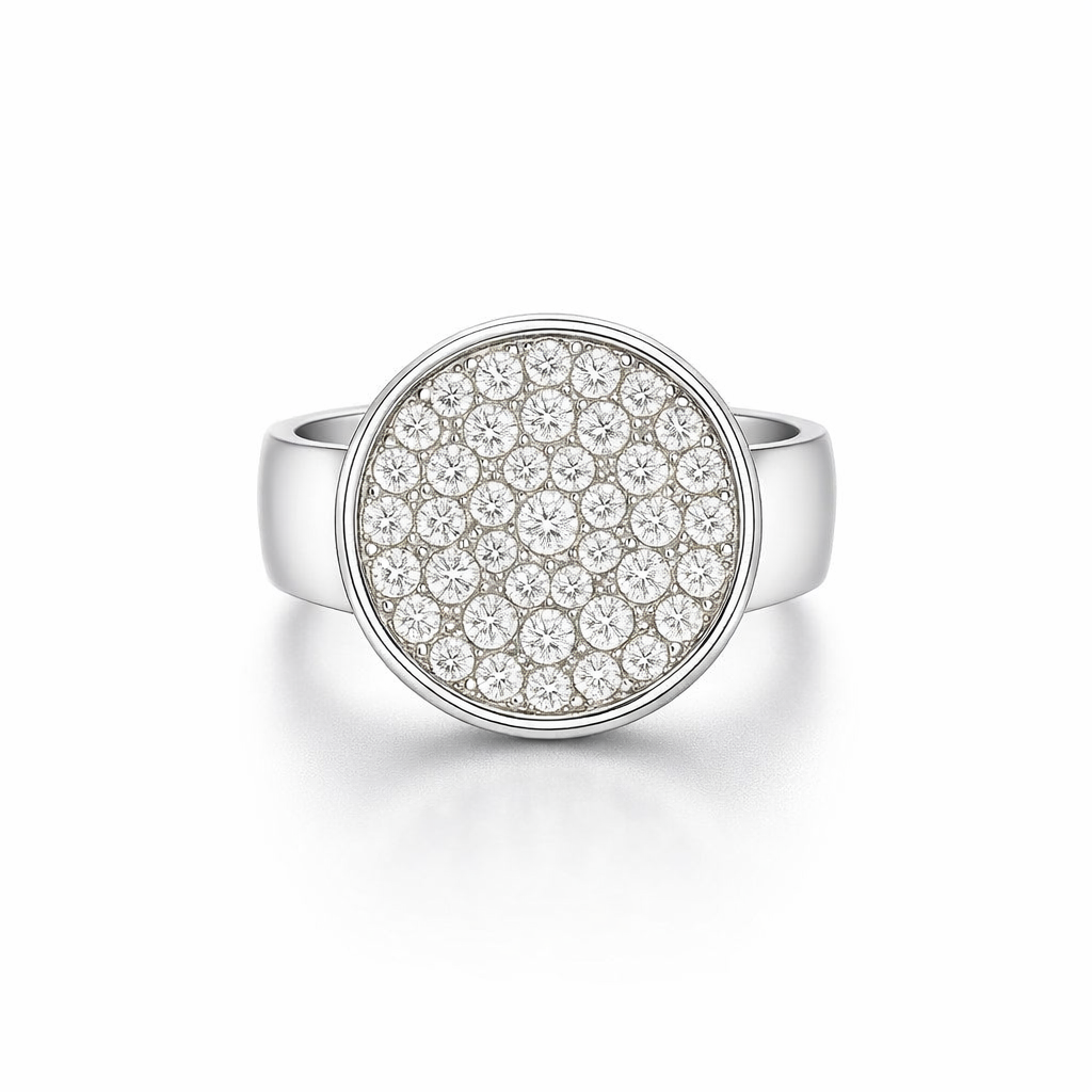 Coin Ring Pave Diamonds In 18K White Gold