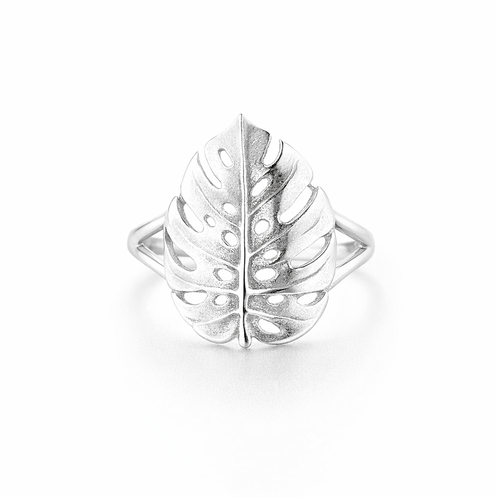 Monstera Palm Leaf Ring In Sterling Silver