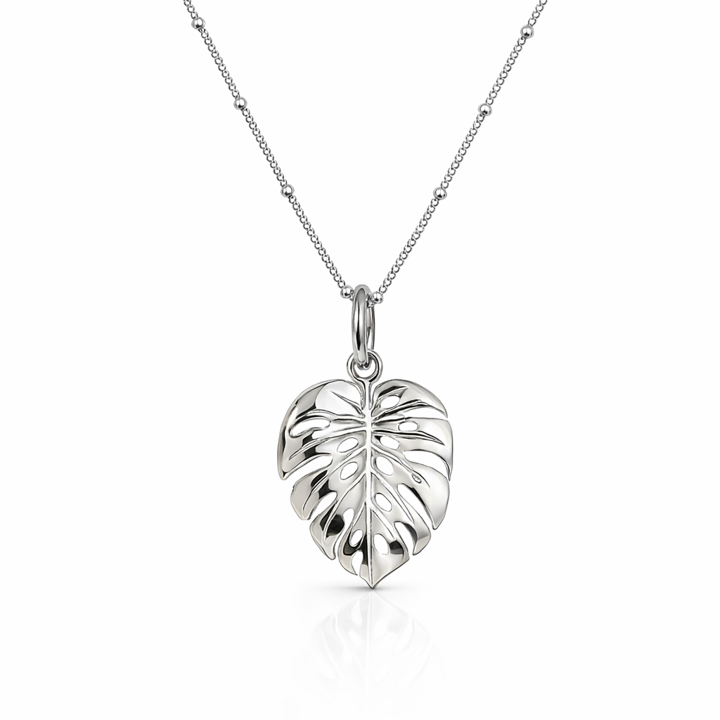 Silver Monstera Leaf Pendant Large