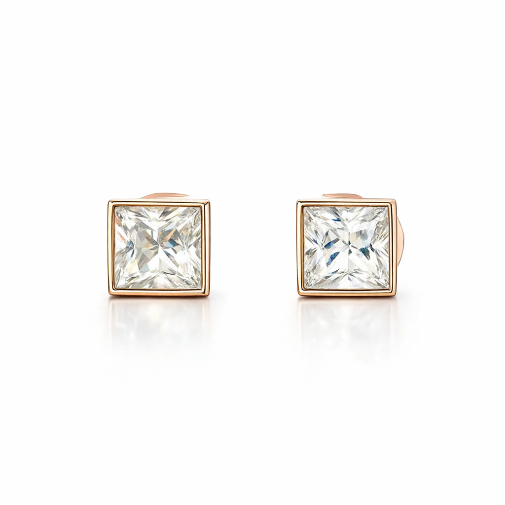 Square Cubic Stud Rose Gold Plate Earrings