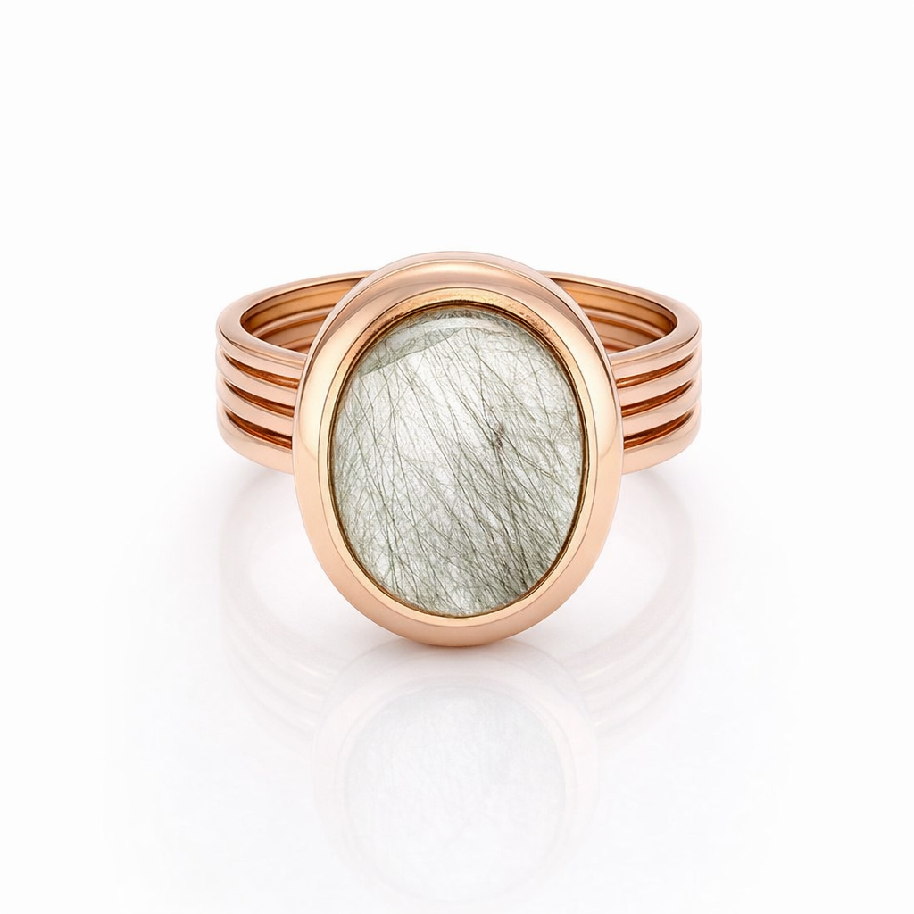 Green Rutilated Quartz Ring In 18ct Rose Gold