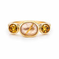 Rutilated Quartz &amp; Grossular Garnet Ring In 18ct