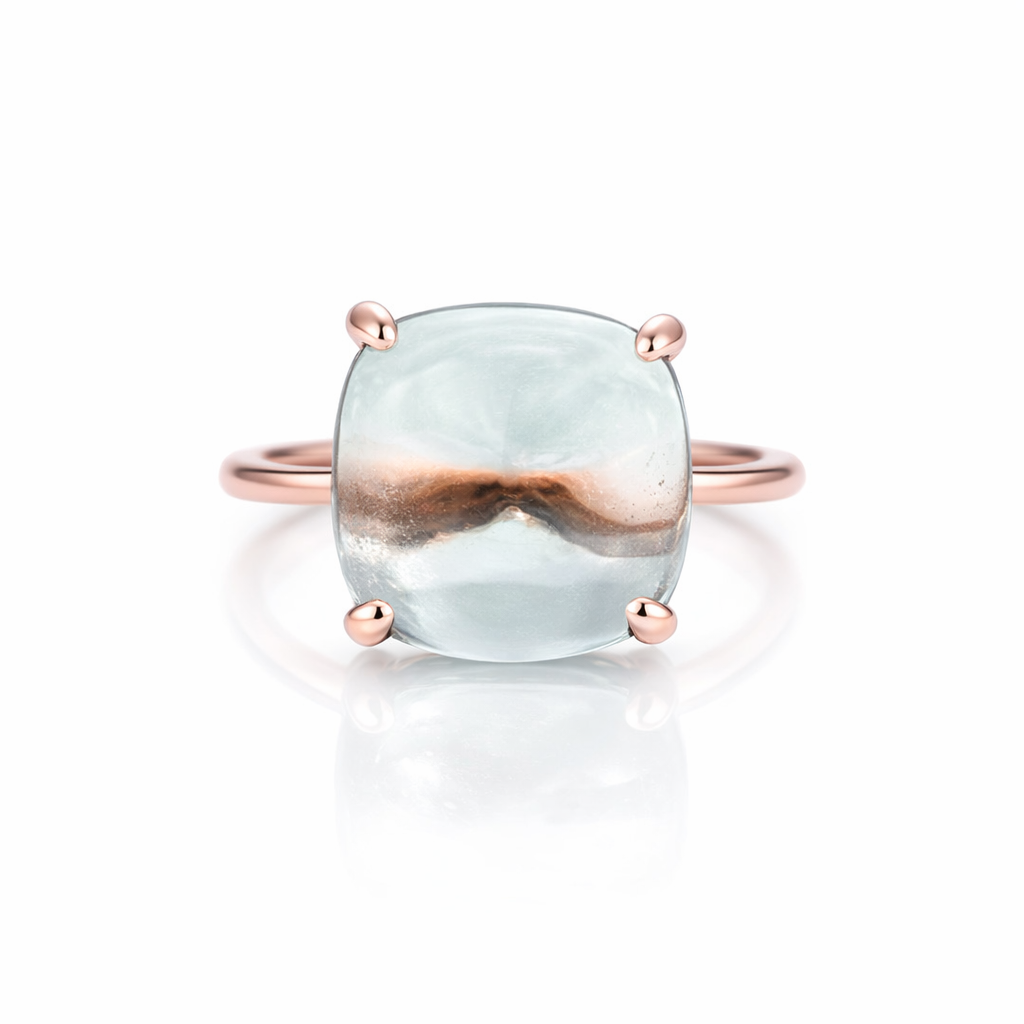 Cabochon Green Quartz Ring In 18ct Rose Gold