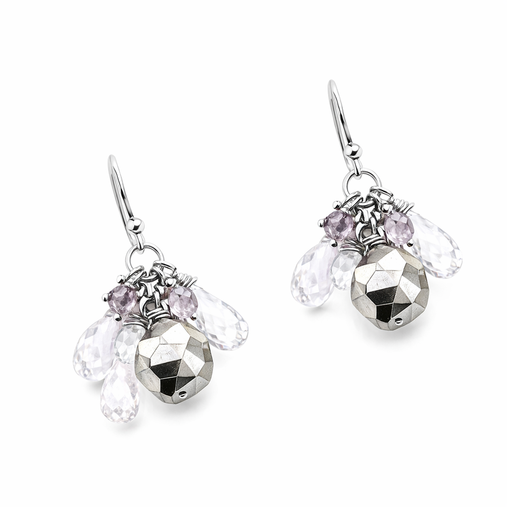 Pyrite, Spinel And Beryl Earrings | 9ct Gold