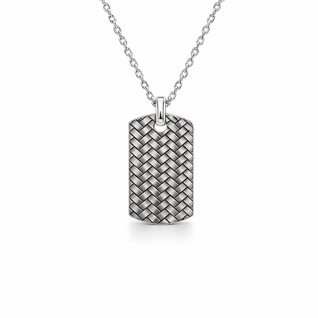 Sleek Sterling: Herringbone Dog Tag For Men