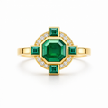 Emerald &amp; Diamond Ring In 18ct Yellow Gold