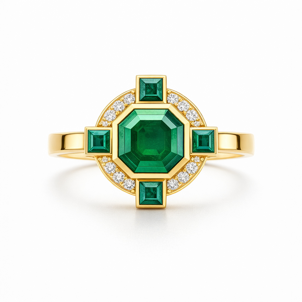 Emerald &amp; Diamond Ring In 18ct Yellow Gold