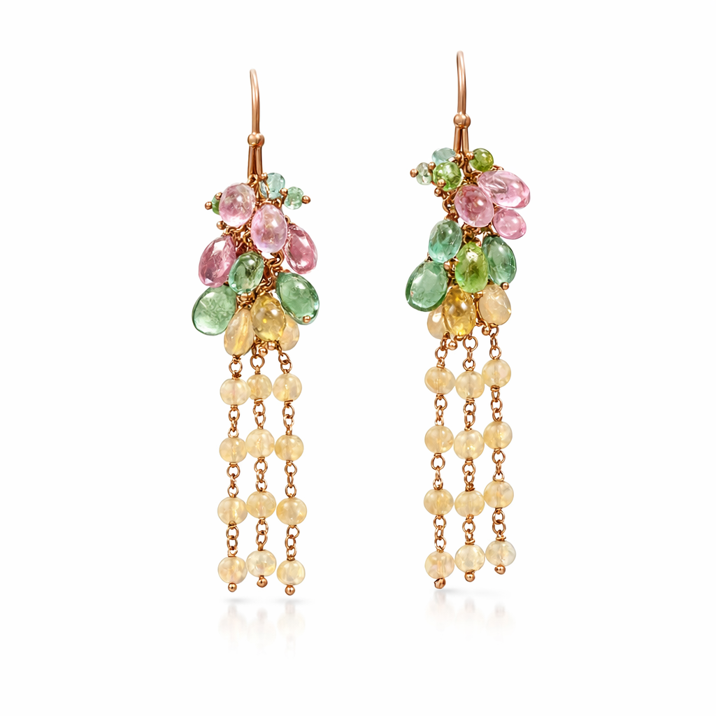 Tourmaline &amp; Opal Earrings In 18ct Rose Gold