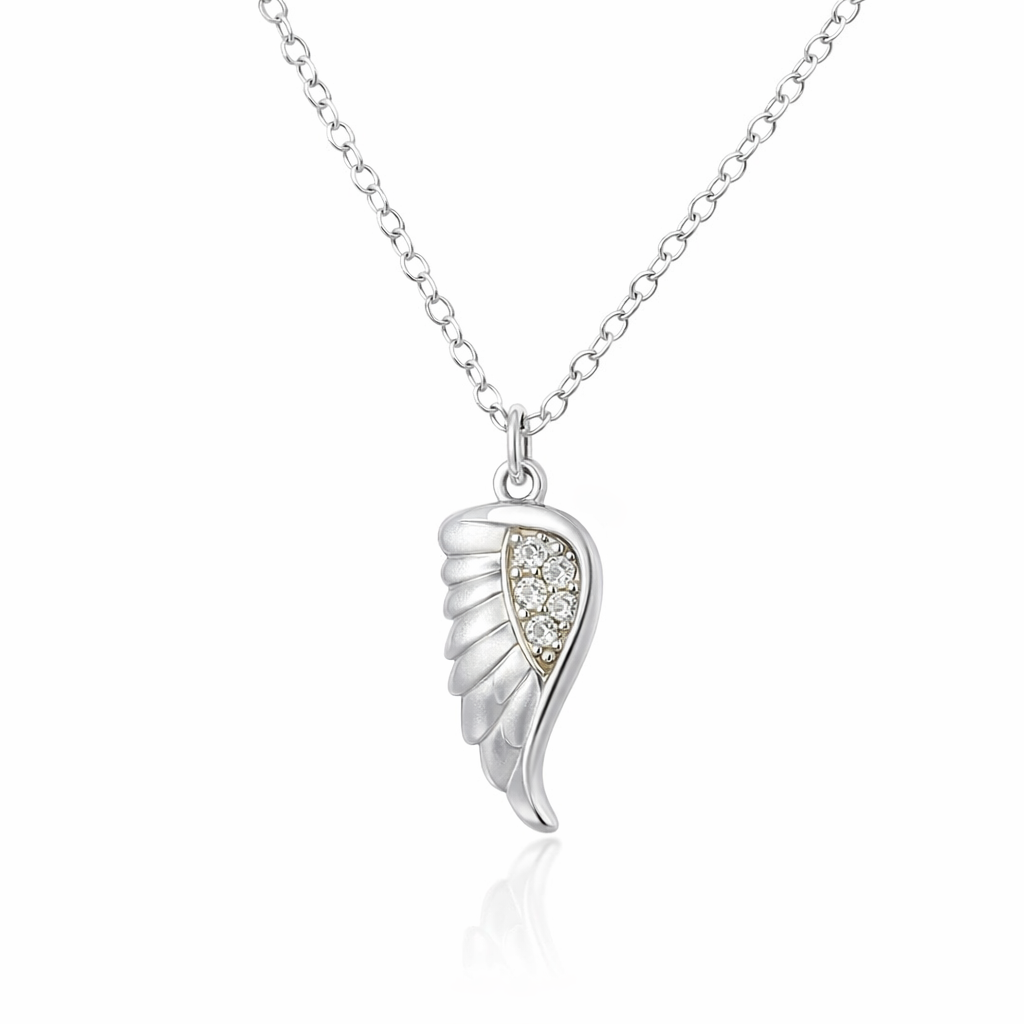 Angels Wing Pendant Set With Crystals In Sterling Silver