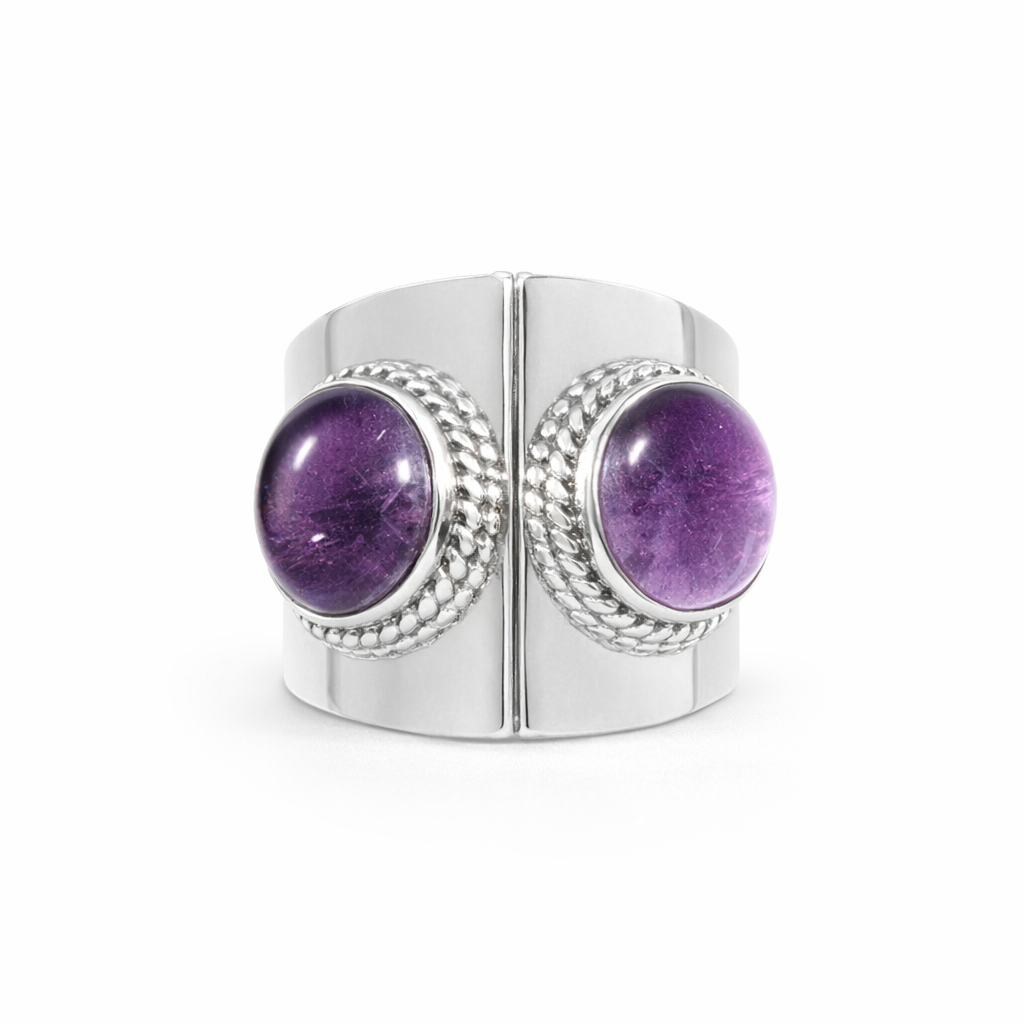 Silver Cabochon Amethyst Ring