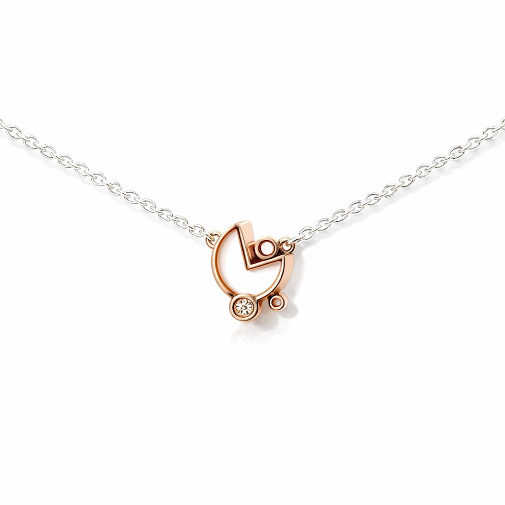 Petals Rose Gold Plated Pram "Welcome" Silver Necklace