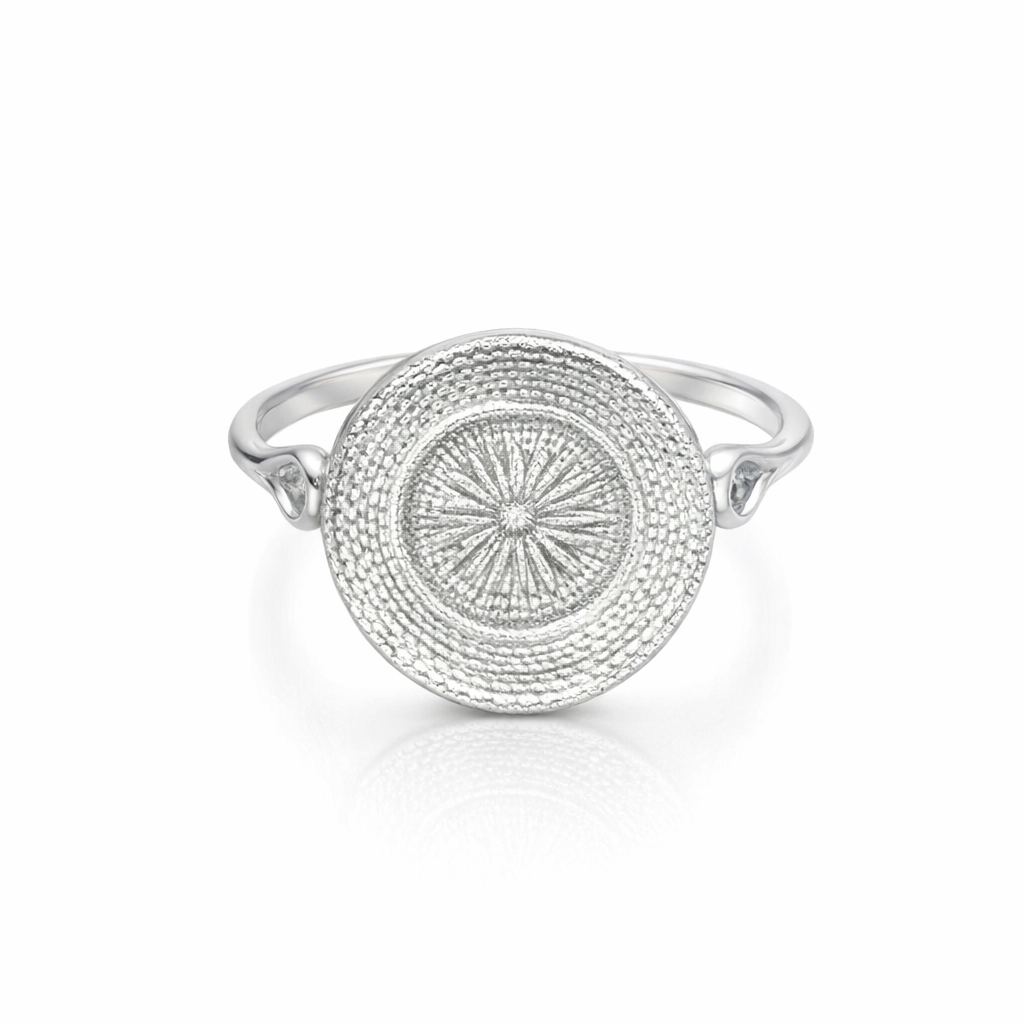Silver Ring With Woven Finish And Starburst