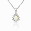 White Opal With CZ Halo Pendant In Sterling Silver