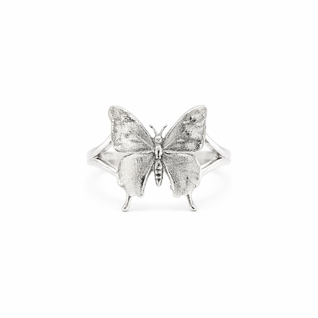Silver Purple Spotted Swallowtail Butterfly Ring